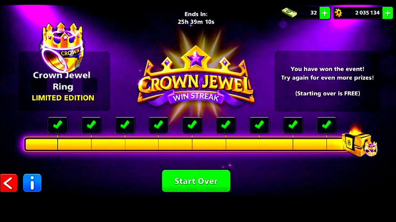 8 Ball Pool 👑 Crown Jewel Ring 10 win streak no losses