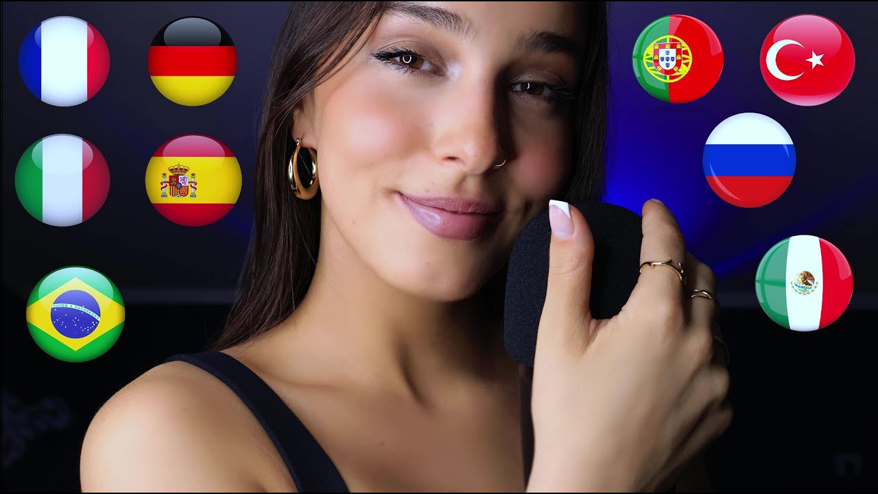 ASMR Whispers in Different Languages (ear to ear whisper, mic scratching, trigger words)