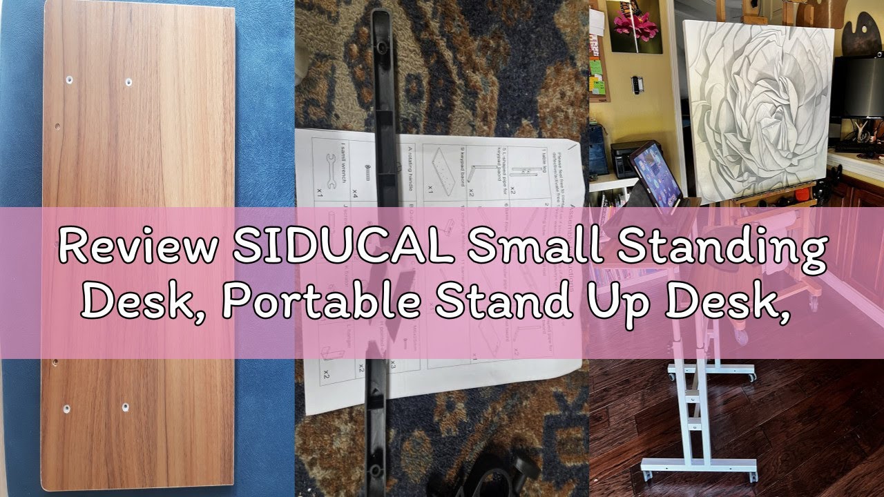 Review SIDUCAL Small Standing Desk, Portable Stand Up Desk, Height Adjustable Mobile Standing Table