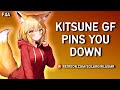 Kitsune girlfriend pins you down  flustered to soft dom gf kisses cuddles asmr gf comfort sleep aid