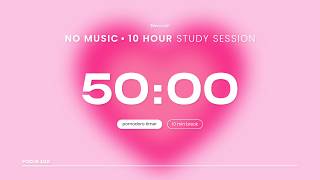 50/10 Pomodoro Timer (No Music) | 10 Hour Pink Heart Study Session | Timecraft