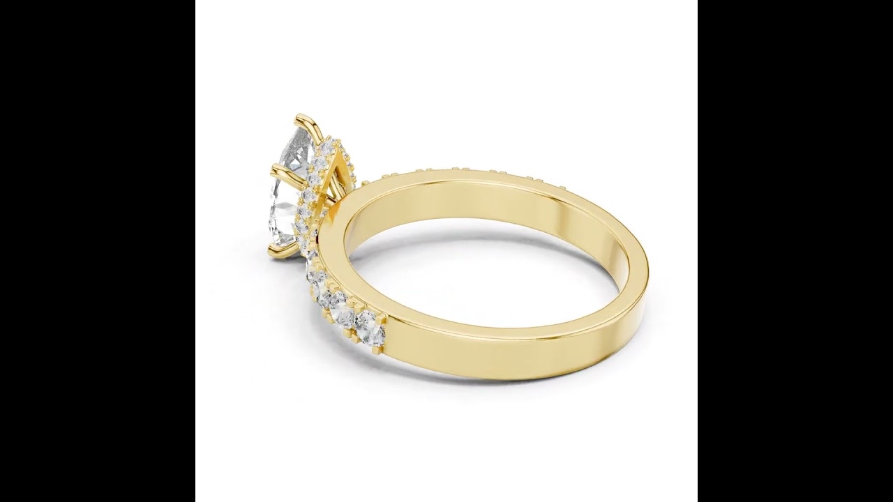 Pear Cut Diamond With Hidden Halo And Pavé Ring