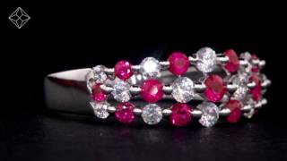RUBY AND DIAMOND 3 ROW RING IN 18K WHITE GOLD - ASTERIA COLLECTION - FT97-TY Profile