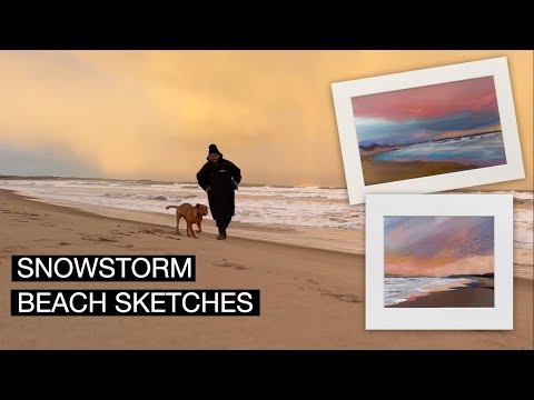 2 Winter beach sketches in acrylic Druridge Bay Northumberland