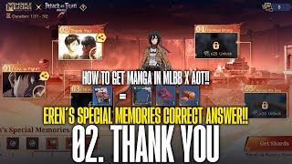 Eren's Special Memories: 02/Thank You - Correct Answer!! MLBB x AOT Event Collaboration