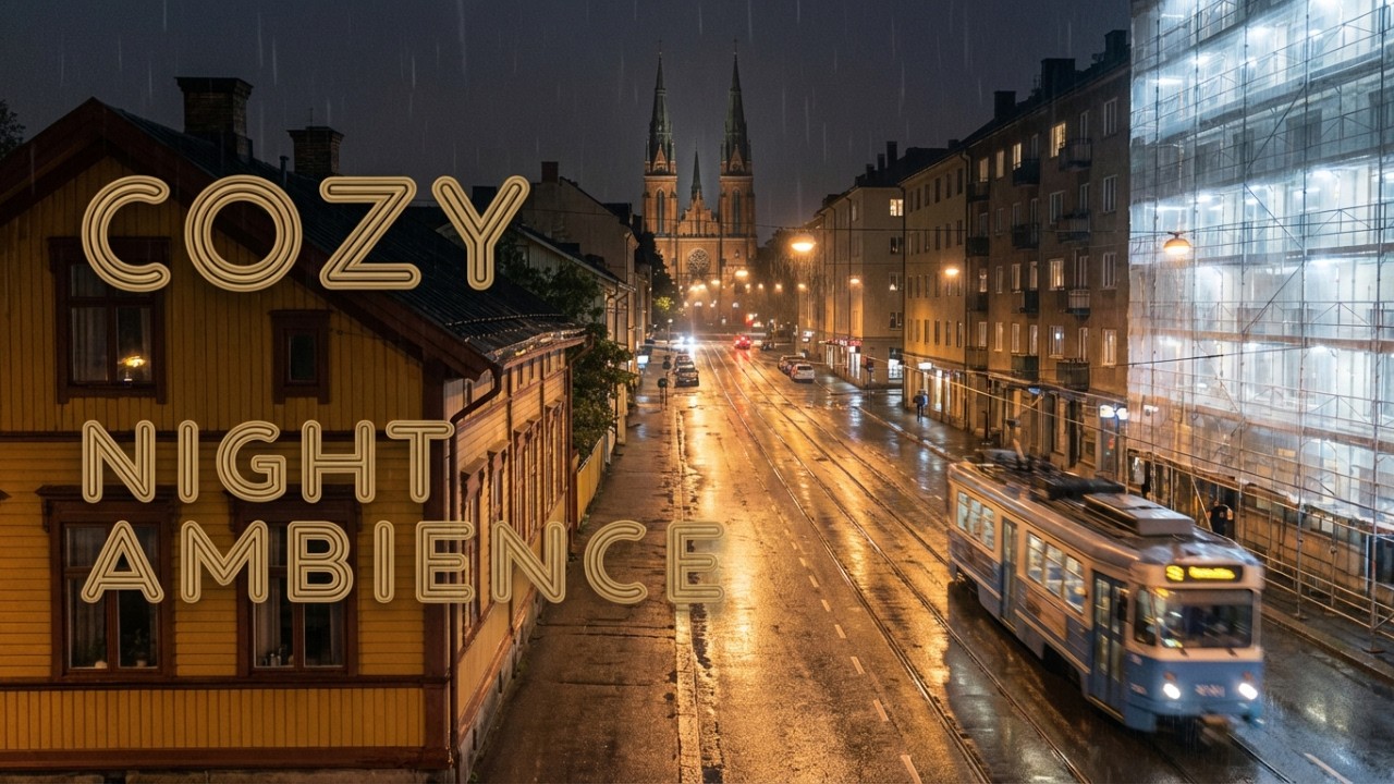 Rain Sounds & City Ambience for Sleep & Study 🏙️ Relaxing Cozy Rainy City Night,No Music, 75 Minutes