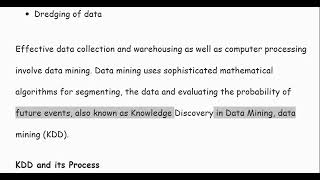 KDD process in Data Mining Knowledge Discover