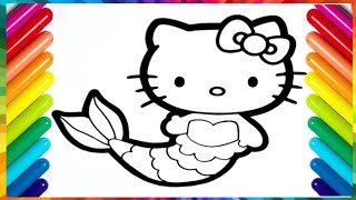 How to draw Mermaid Hello Kitty for kids/Drawing Painting Coloring Hello Kitty/easy drawing for kids