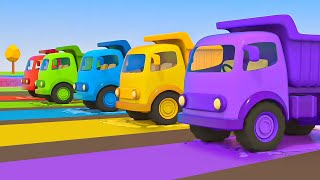 The dump trucks get colored and go on the mission! New adventures of street vehicles & Helper cars.
