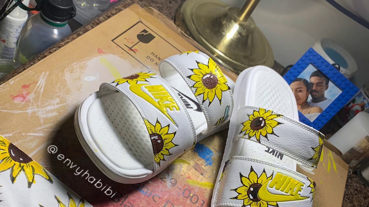 nike slides with sunflowers