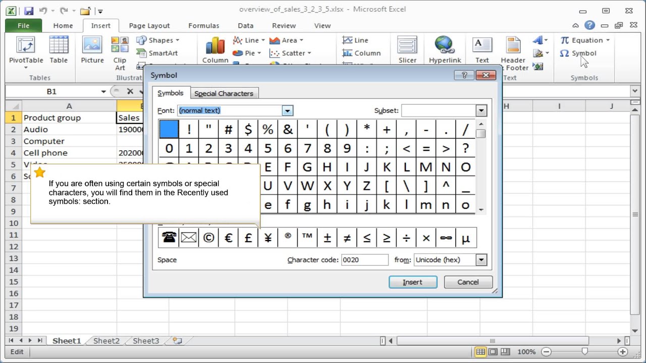 Symbols In Excel