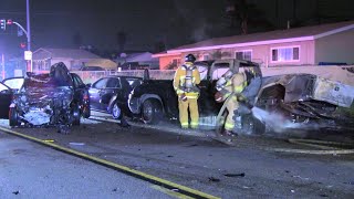 Truck Catches Fire After Crash