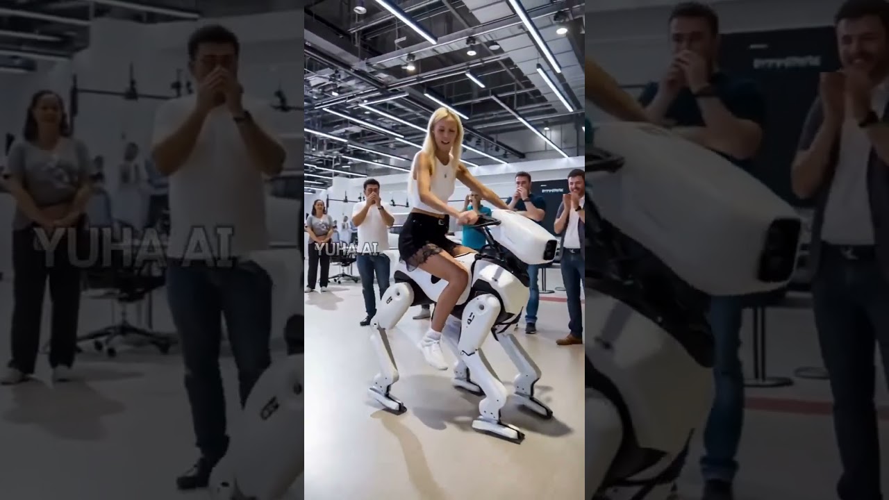 сгенерированное нейросетями видео с робоконем и девушкой