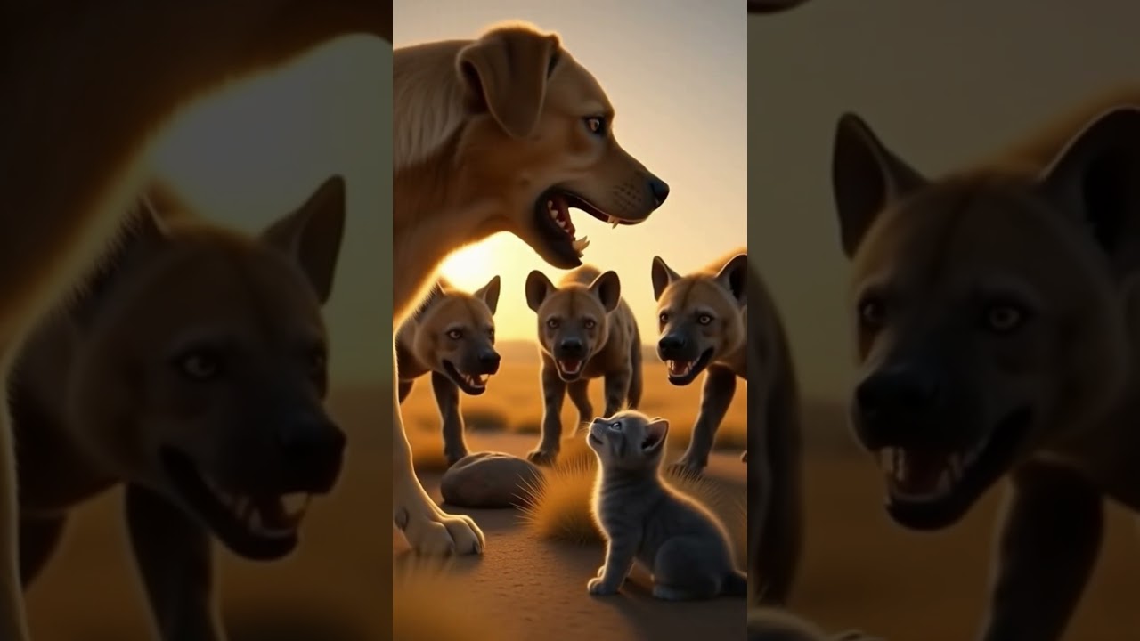 Brave Retriever Risks Everything to Save Tiny Kitten from Hyena Pack!