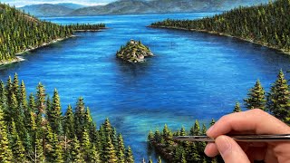 Painting Emerald Bay in Lake Tahoe | Acrylic Paint Time lapse