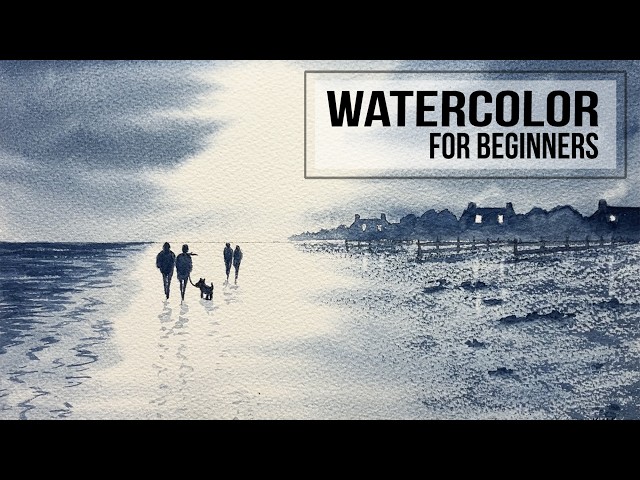 Easy Watercolor Monochrome Beach Landscape Tutorial For Beginners