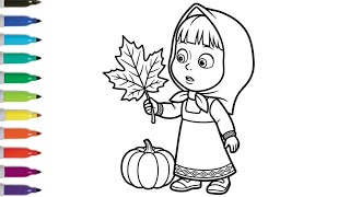 How to Color Masha and the Bear | Cute Autumn Maple Leaf Coloring for Children