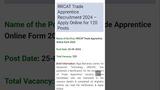 RRCAT Trade Apprentice Recruitment 2024- Apply Online for 120 Posts RRCAT Trade Apprentice Recruitment 2024- Apply Online for 120 Posts