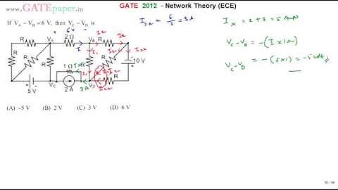 GATE 2012 ECE If Va - Vb = 6 volts then Vc - Vd is
