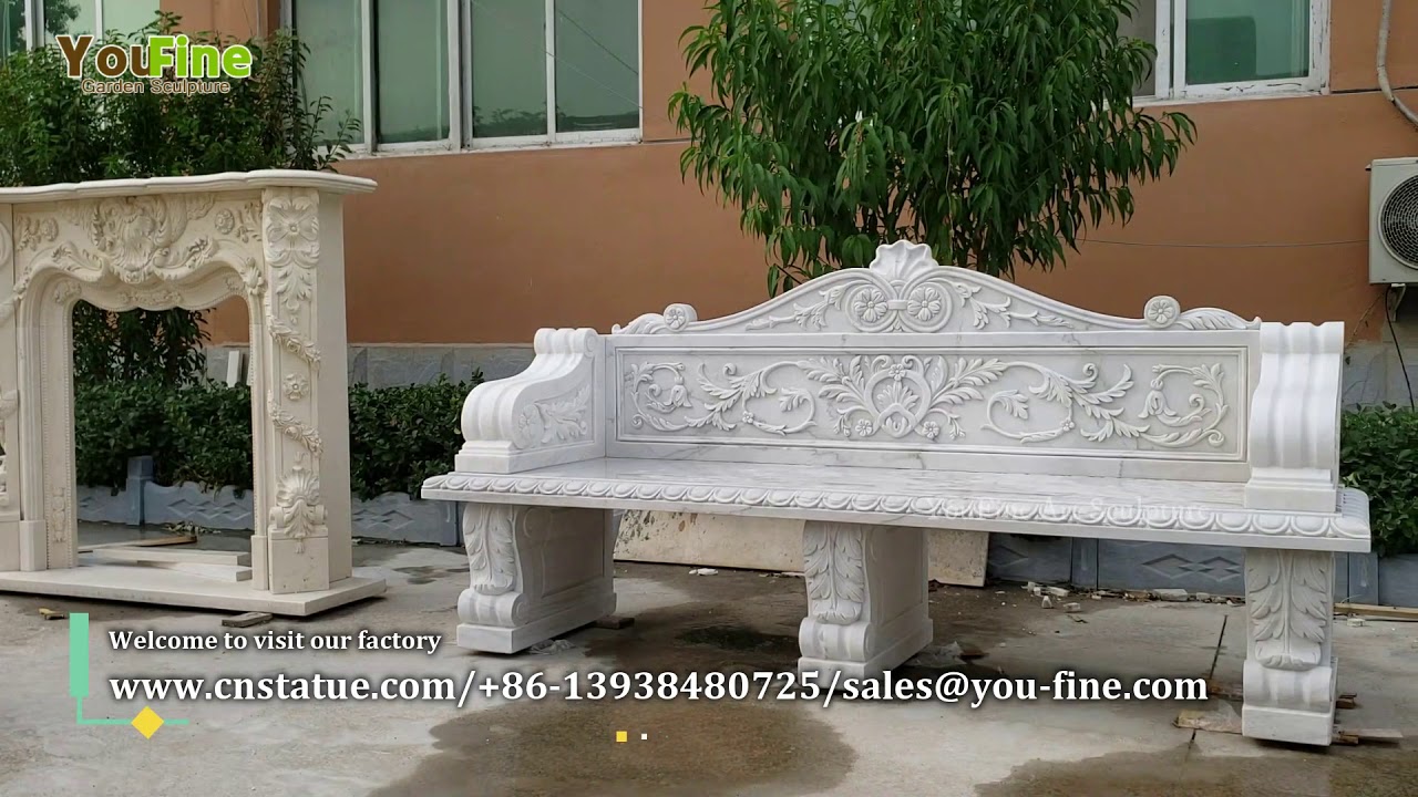 Hand Carfved Natural Long White Marble Bench for Garden Decor from Factory Supply