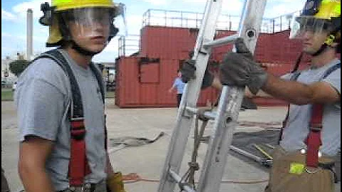 Advancing uncharged hoseline up ladder for FF ops