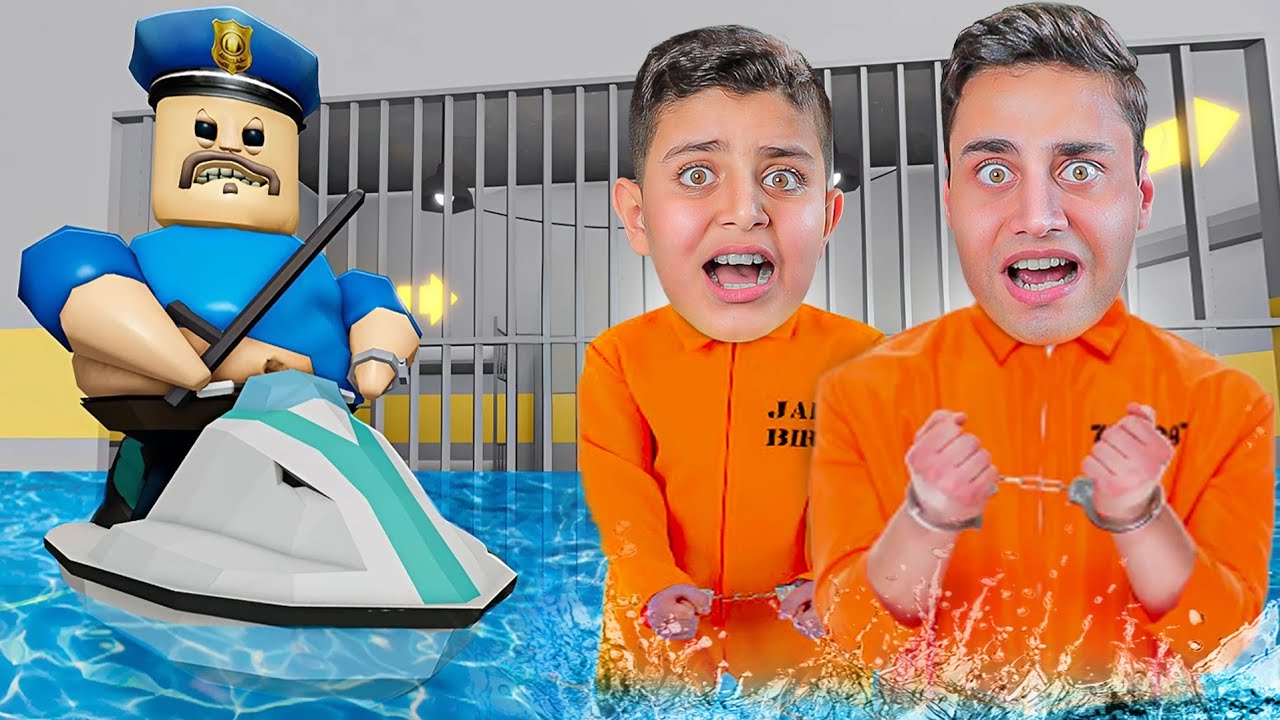 تحدي الهروب من سجن الشرطي باري بعد الغرق🌊👮‍♂️ ممنوع ناكل دجاج مقرمش🍗 | ROBLOX |