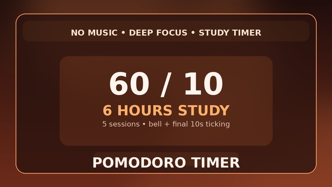 60 / 10 Pomodoro Timer - 6 hours study || No music - Study for dreams ...