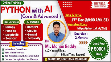 PYTHON with AI (CORE & ADVANCED) Online Training @ DURGASOFT
