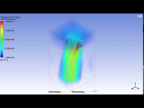 ANSYS Fluent - Propeller Simulation, 6000 RPM, 10 AoA, Volumetric Render (Velocity)