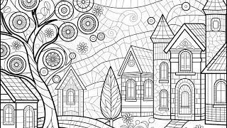 Color by Number Mosaic Village Path & Swirling Sky Calm Modern Pixel Art Zen Color app  #focus screenshot 4