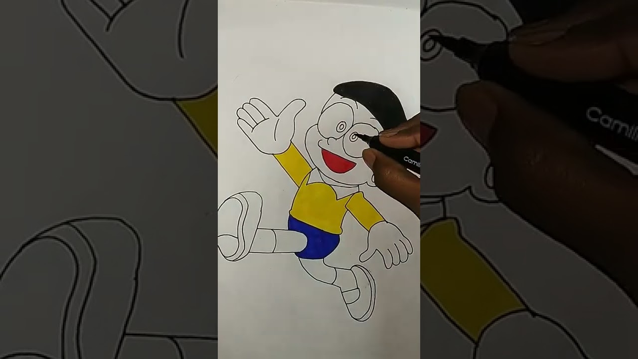How to colour nobita... with the help of brush pen...
