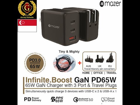 Video Củ sạc MAZER M-GAN65W Infinite.Boost GaN 65W PPS/ PD... - youtube