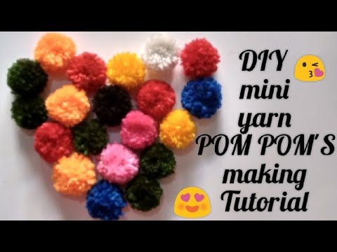 How to make mini yarn POM POM # Easy DIY/mini pom pom making tutorial ...