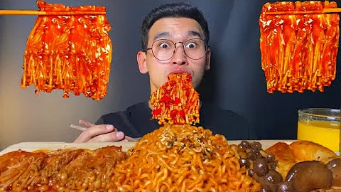 Sub) ASMR COOKING SPICY MUSHROOMS MUKBANG (RECIPE)불닭볶음면￼ 불닭 마라 버섯모듬 먹방 EATINGSHOW REAL SOUND