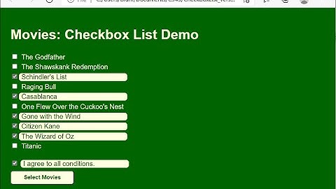 HTML CSS JavaScript Demo: Checkboxes -- Version 1