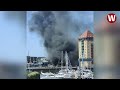 Thick smoke over Swansea Marina as boat engulfed in flames