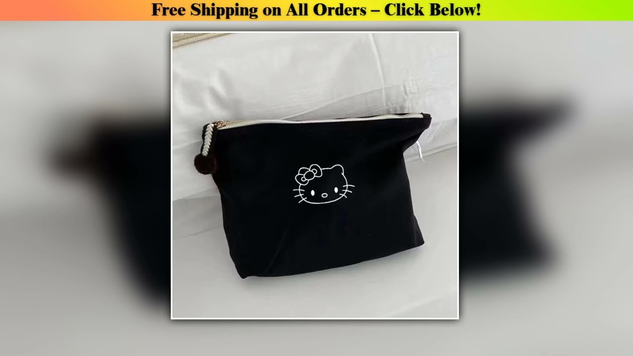 Black Hello Kitty Makeup Storage Bag Kawai Japanese Fashion Charm Portable Large Capacity Makeup