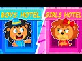 Lionet  pink vs blue toy hotel challenge  cartoon for kids