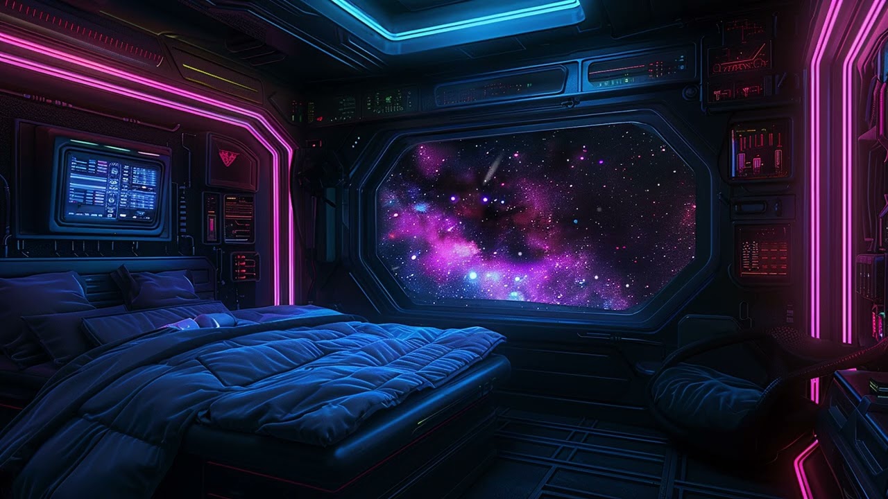 Futuristic Space Bedroom Ambience | Galaxy Window View with Cosmic Sounds
