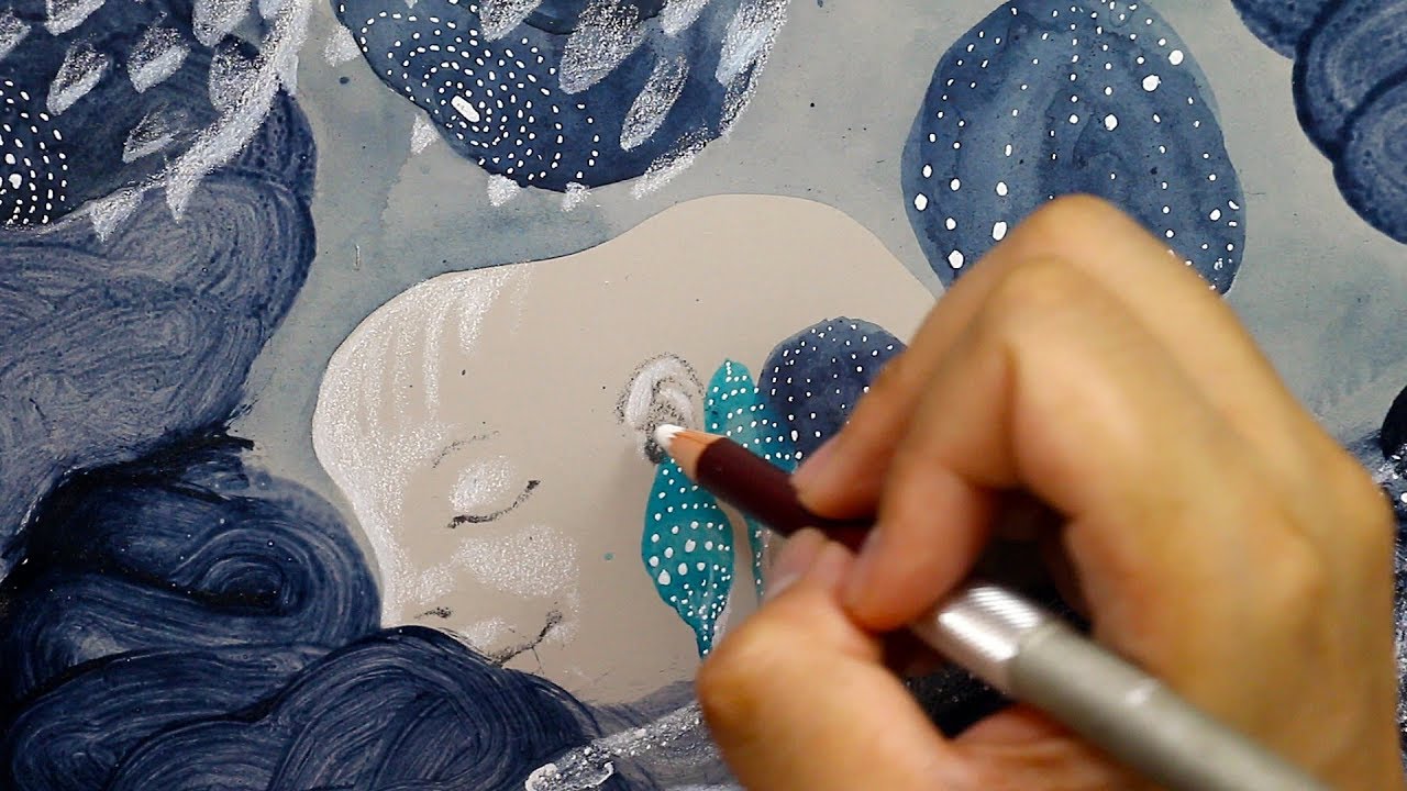 Drawing a calm soul in pen and pencil art meditation video clip