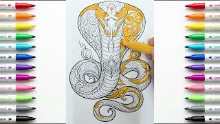 King Cobra Tattoo Coloring | Realistic Snake Tattoo Coloring