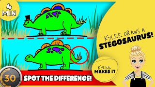 How to Draw a Dinosaur | Kylee Makes a Spot the Difference Game of a Stegosaurus Dinosaur for Kids