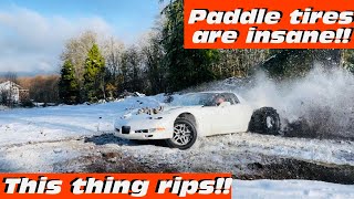 PADDLE TIRES ON A TWIN TURBO CORVETTE IN THE SNOW?? THIS THING RIPS!!