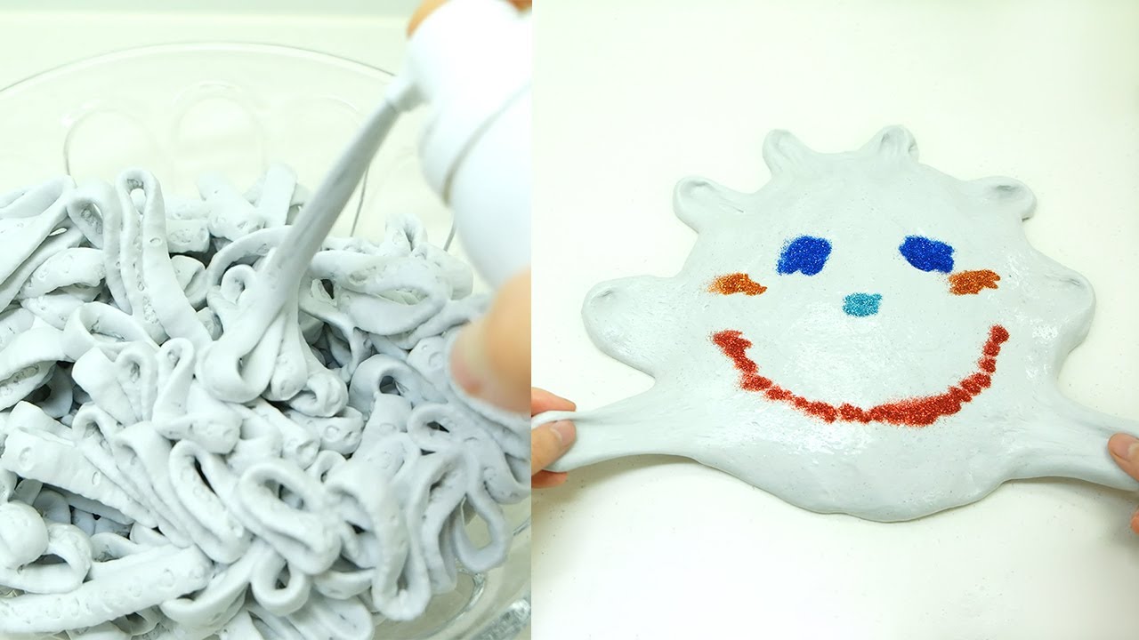 Mixing Flour & Shaving Foam into Smooth Slime Making Smiling Sun