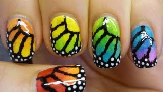 butterfly nail monarch rainbow tutorial designs