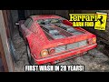 Abandoned supercar ferrari 512bb  first wash in 28 years  car detailing restoration