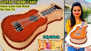 3D Guitar Theme Cake बिना Mold,बिना cake board,सब Homemade बनाया| Easy Eggless Chocolate Guitar cake