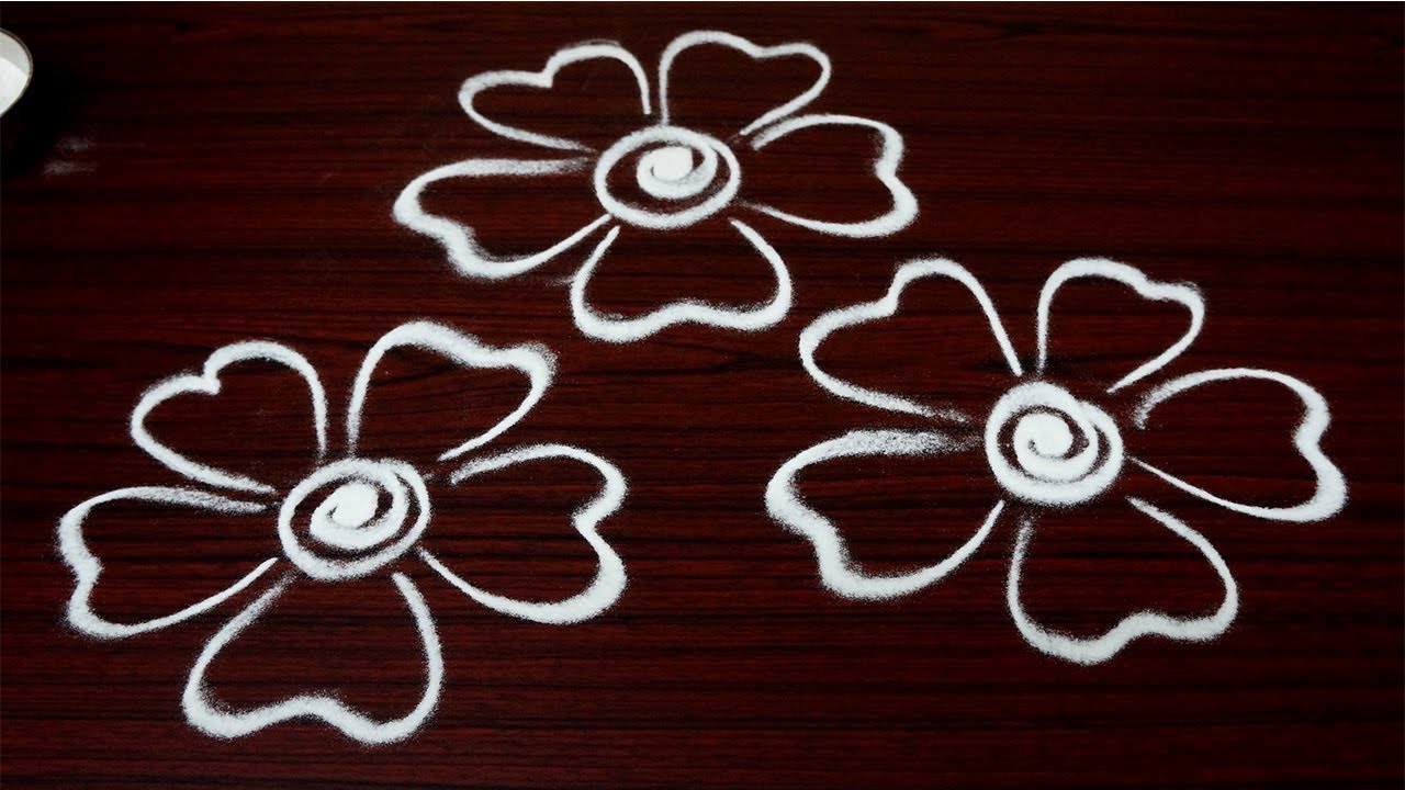 simple and easy free hand rangoli designs || flower kolam designs ...