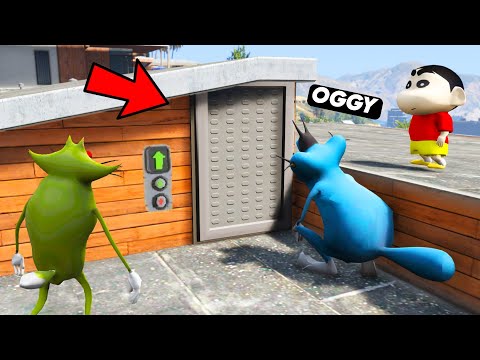 GTA 5 : Oggy And Shinchan Found Secret Bunker Inside Franklin's Terrace in GTA 5! (Gta 5 Mods)