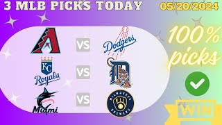 3 MLB Picks Today, 99% Win Today/5/20/24 | MLB Predictions Today,Brewers,Royals,Dodgers